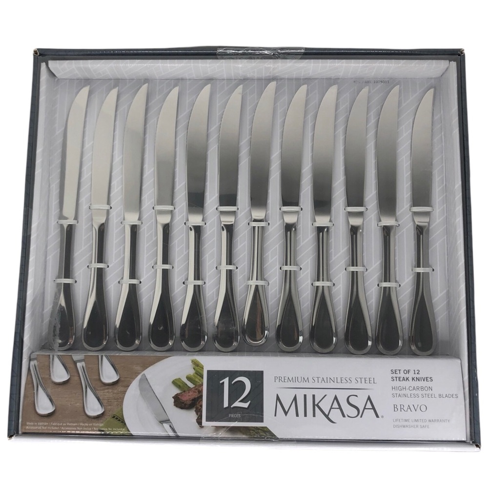 🆕 Mikasa BRAVO Premium High-Carbon Stainless Steel Steak Knife SET OF 12